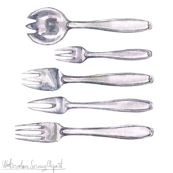 Watercolor Kitchenware Clipart - Cutlery — Stock Photo, Image