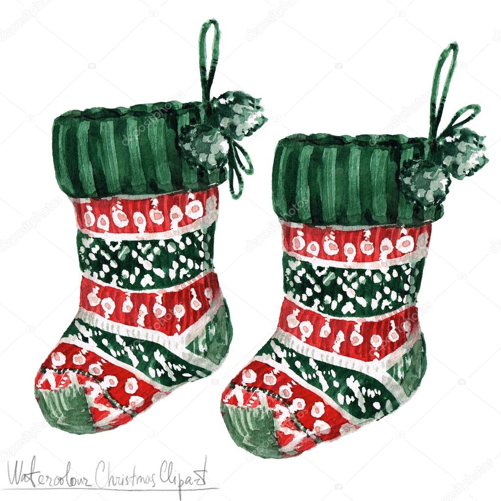 Watercolor Christmas Clipart Socks Stock Photo By C Nataliahubbert 121121982