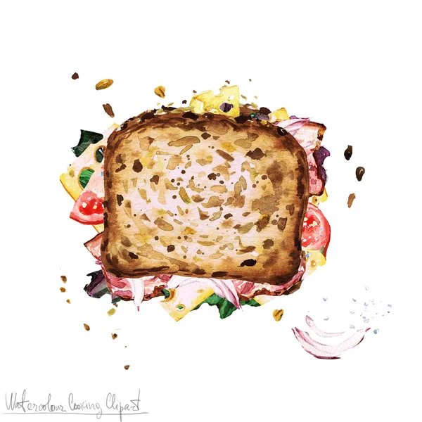 Akvarelu potravin kliparty - sendvič — Stock fotografie