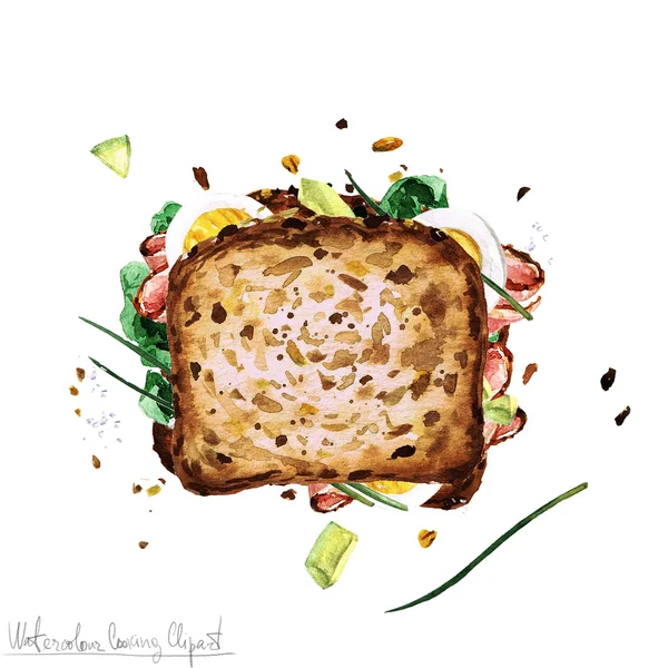 Akwarela żywności Clipart - Sandwich — Zdjęcie stockowe
