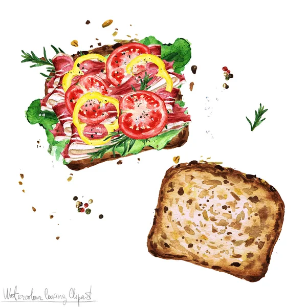 Aquarell Lebensmittel Cliparts - Sandwich Stockbild