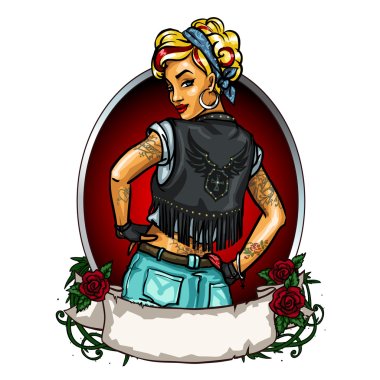 Pretty Pin up girl label clipart