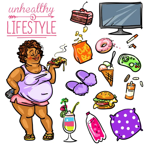 Estilo de vida poco saludable - Mujer — Archivo Imágenes Vectoriales