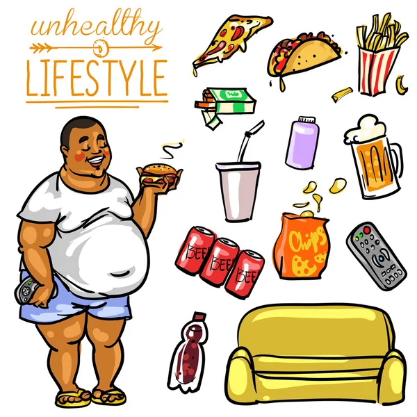 Unhealthy Lifestyle - Man — Stock Vector