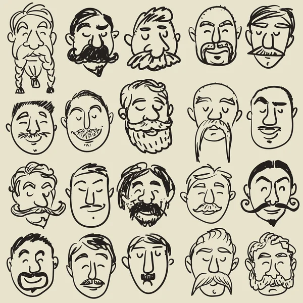 Collection of male faces with mustache — Stock Vector