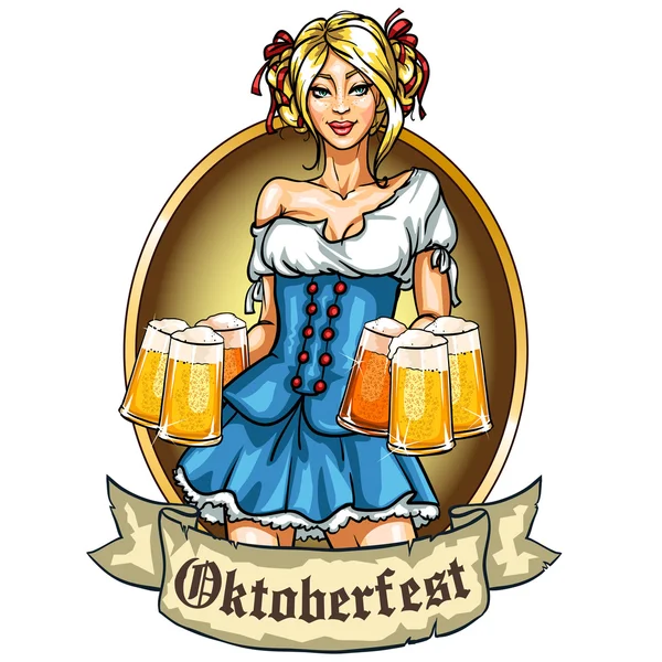 Pretty Bavarian girl with beer — Stock Vector