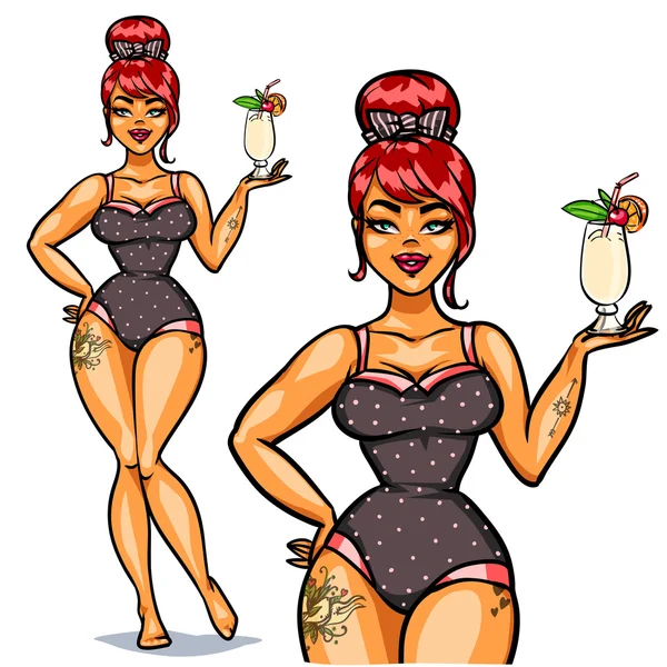 Hübsche Pin Up Mädchen mit Cocktail — Stockvektor