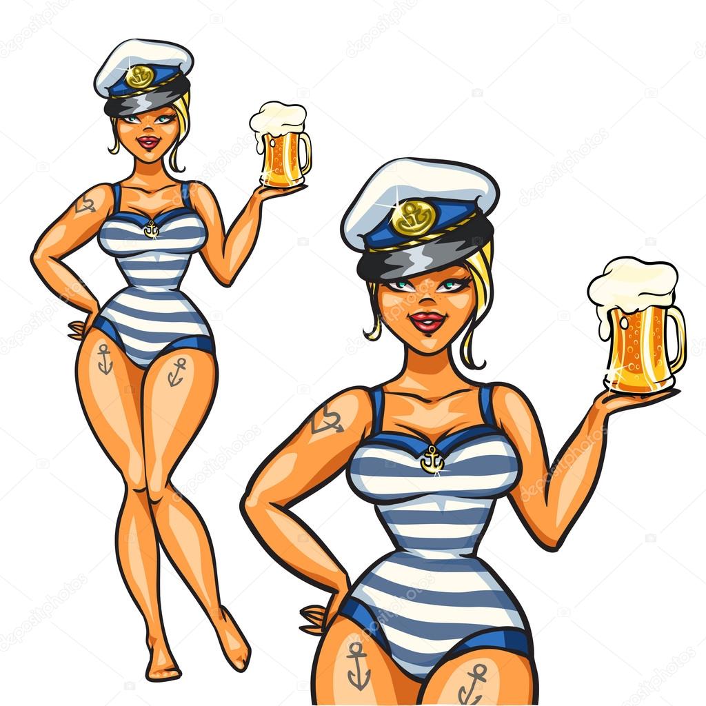 Pin Up Sailor Girl with cold beer