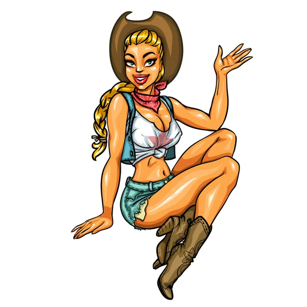 Pin-Up Girl, sexig Cowgirl — Stock vektor