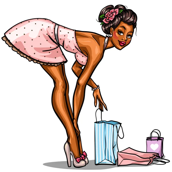 Pin Up chica de compras — Vector de stock