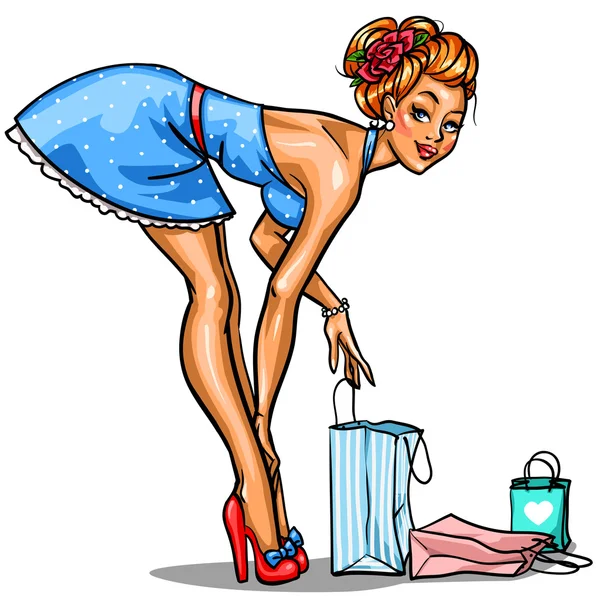 Pin Up chica de compras — Vector de stock