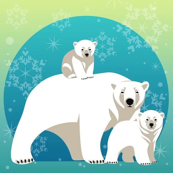 与北极熊的家人的问候卡. — 图库矢量图片