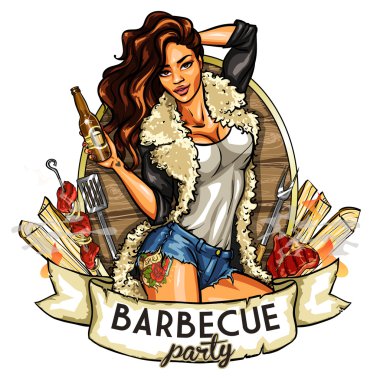 Barbekü etiket güzel kadınla