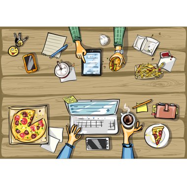 Üstten Görünüm arka plan - tablet ile öğle vakti