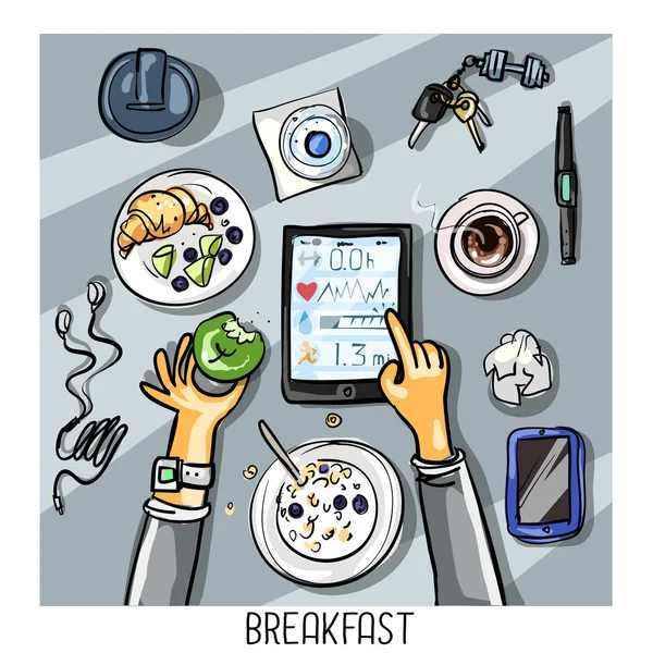 Top view background - person having breakfast — Stock Vector