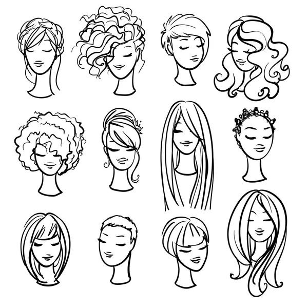 Conjunto de cortes de pelo ladys y peinado — Vector de stock