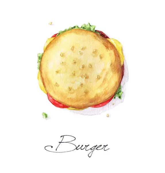 Burger - akvarell élelmiszer-gyűjtemény — Stock Fotó