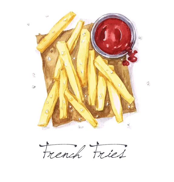Pommes frites - akvarell mat samling — Stockfoto