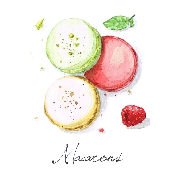 Macarons - Aquarell Nahrungsmittelsammlung — Stockfoto