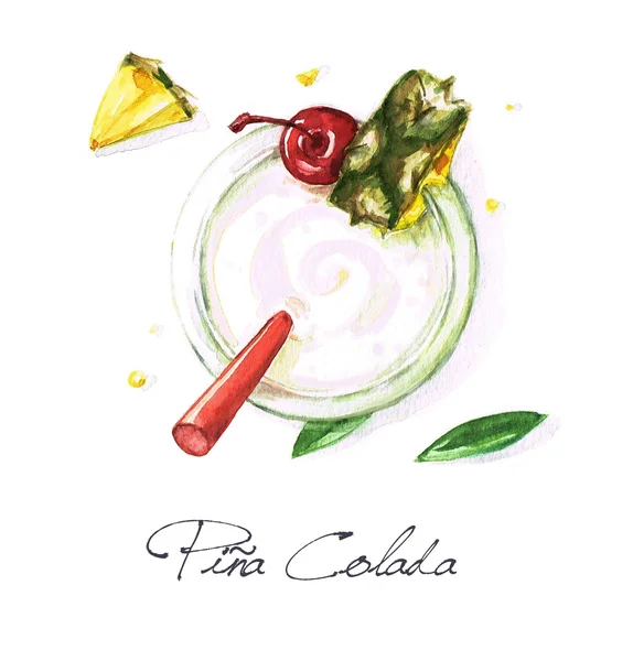 Pina colada - Aquarell-Kollektion für Lebensmittel — Stockfoto