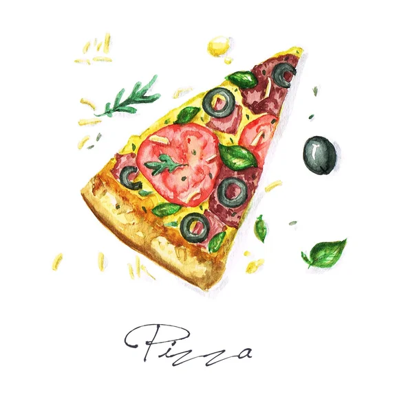 Пицца - акварель — стоковое фото