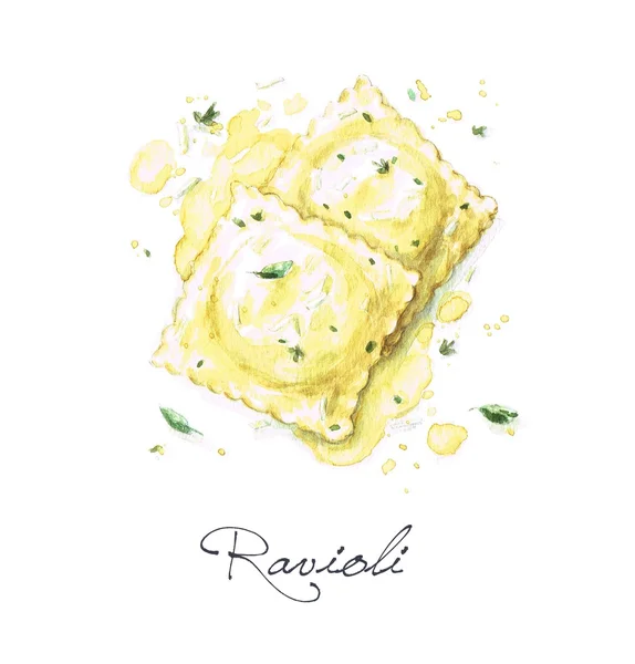 Ravioli - Коллекция продуктов питания акварелью — стоковое фото