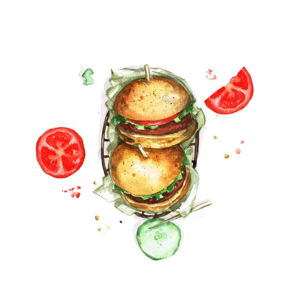 Burgers - Acquerello collezione alimentare — Foto Stock