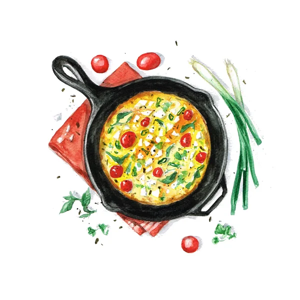 Fritata - Watercolor Food Collection — Stock Photo, Image