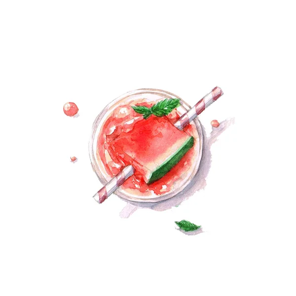 Watermelon Cocktail - Watercolor Food Collection — Stock Photo, Image