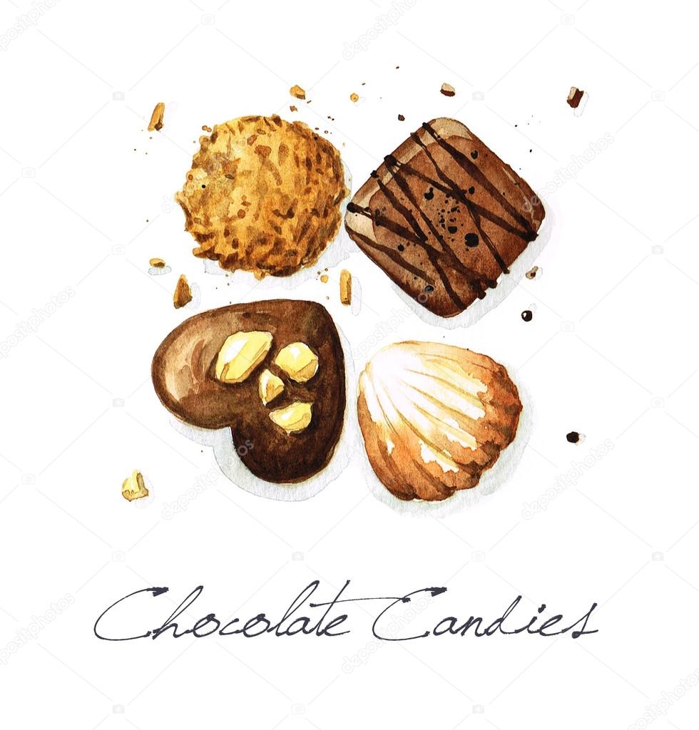 Chocolate Candies - Watercolor Food Collection