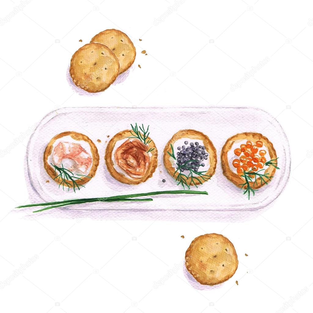 Seafood snacks - Watercolor Food Collection