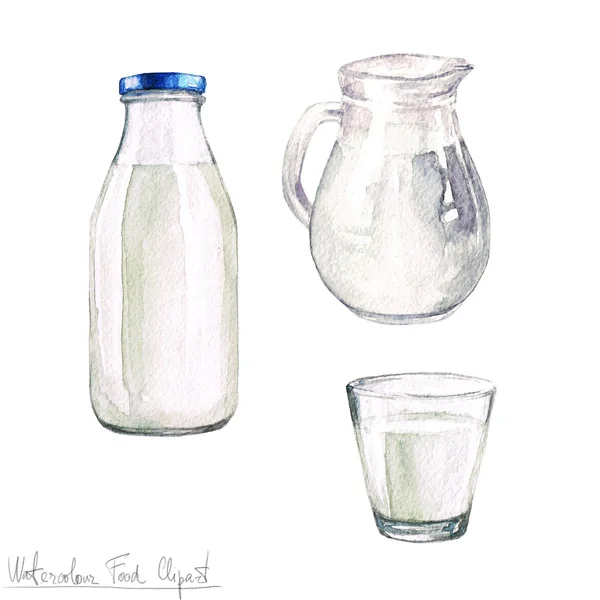 Akvarel potravin kliparty - Mléčné výrobky a sýry — Stock fotografie