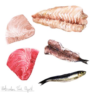 Watercolor Food Clipart - Fish fillet clipart