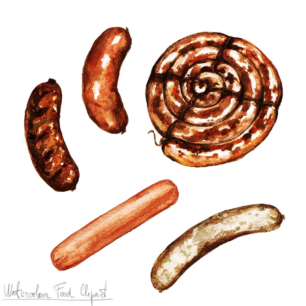 Watercolor Food Clipart - Sausages — Stock Photo, Image
