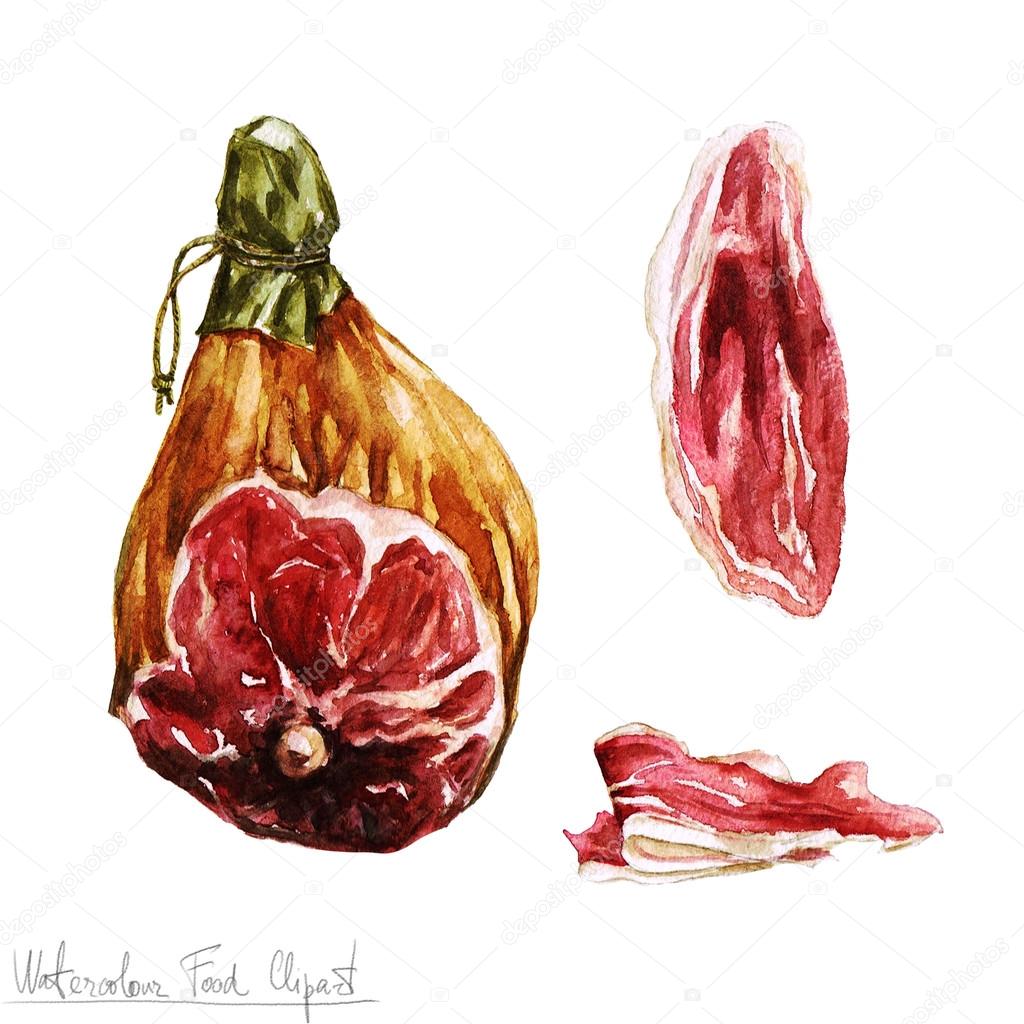 Watercolor Food Clipart - Prosciutto — Stock Photo © nataliahubbert