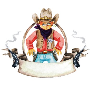 Rodeo watercolor label with space for text clipart