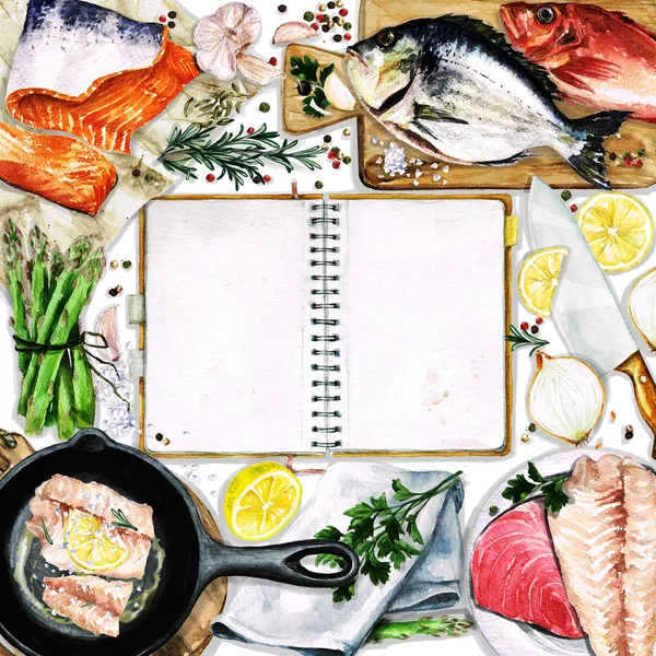Suluboya arka plan - Balık Pişirme — Stok fotoğraf