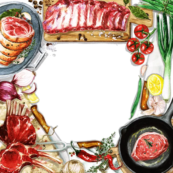 Watercolor background Cooking Meat Stock Photo by ©nataliahubbert