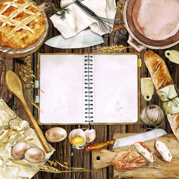 Sfondo ad acquerello - Pane da cucina — Foto Stock
