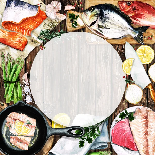 Suluboya arka plan - Balık Pişirme — Stok fotoğraf