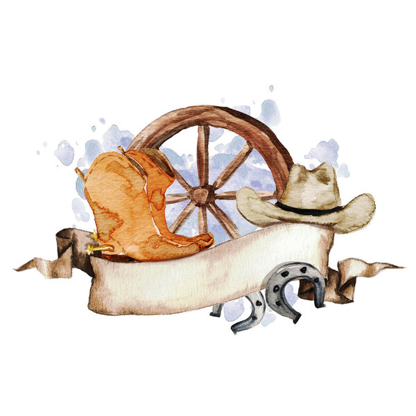 Wild West watercolor label with space for text