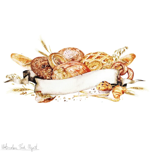 Akvarell szalag banner - főzés kenyér — Stock Fotó