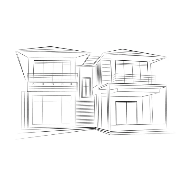 3D representación de alambre-marco de la casa. Fondo blanco — Vector de stock