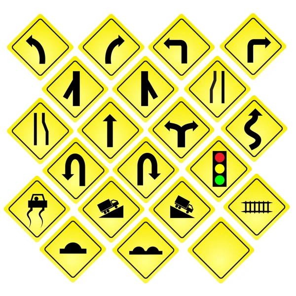 Yellow road signs, traffic signs vector set on white background — Stock Vector