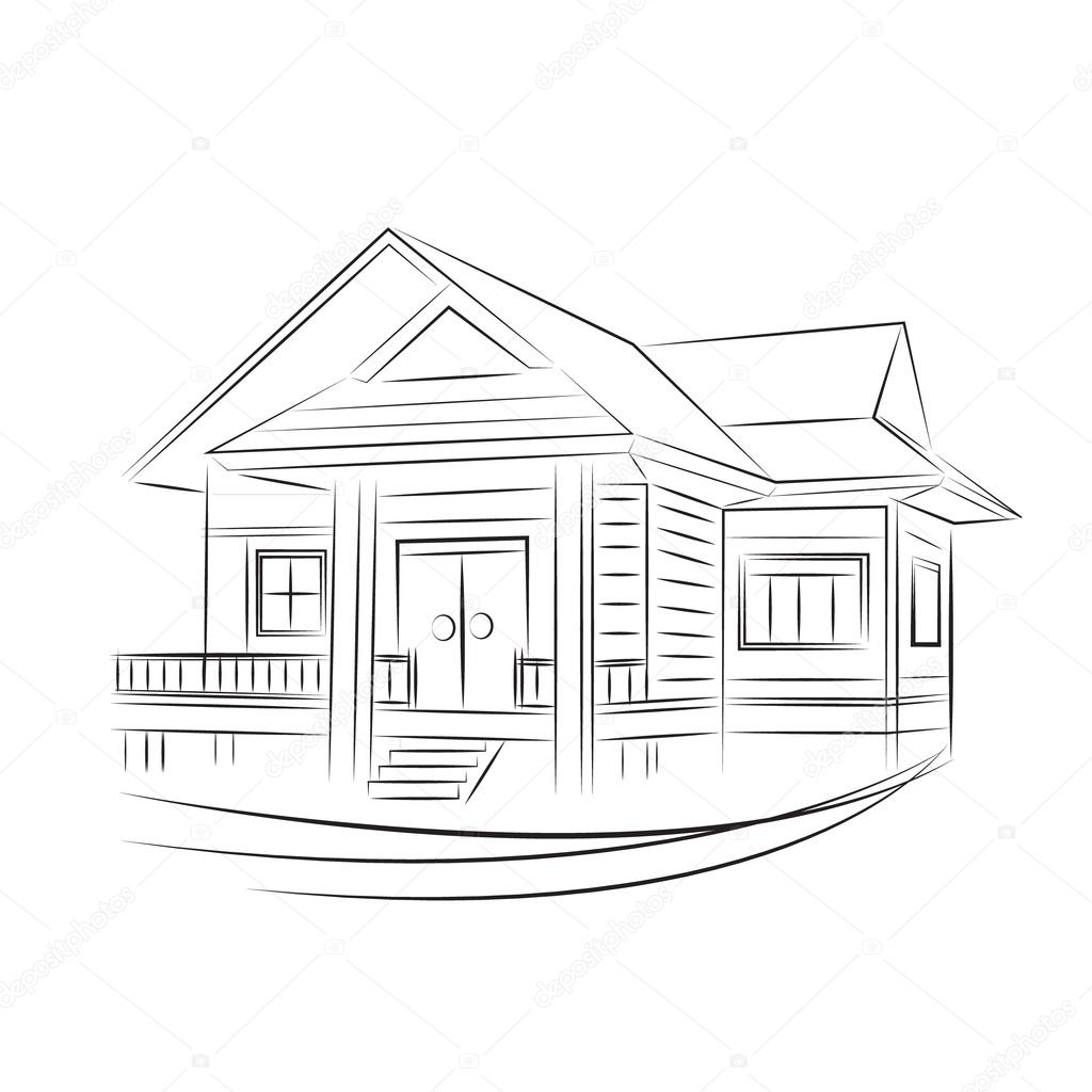 3D rendering wire-frame of house. White background