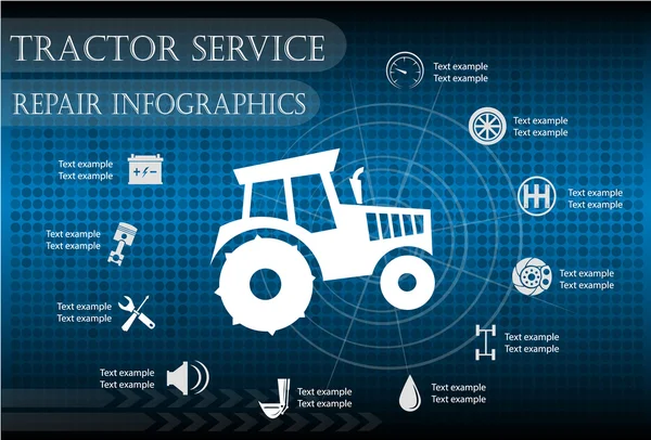 Servicio de tractores, reparación de infografías. Ilustración vectorial — Archivo Imágenes Vectoriales