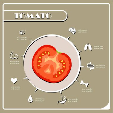 Yaprak ikonlu domates meyvesi. Poster Reklamları: Flyers Vektör İllüstrasyonu
