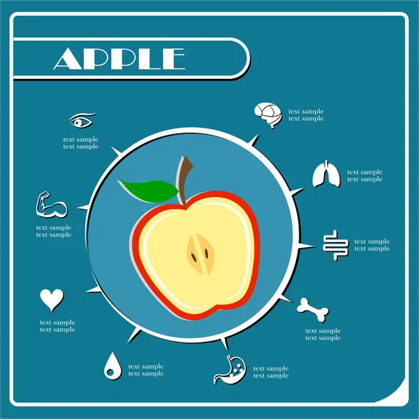 Fruit Pomme Avec Icône Feuille Affiche Publicité Brochures Illustration Vectorielle — Image vectorielle