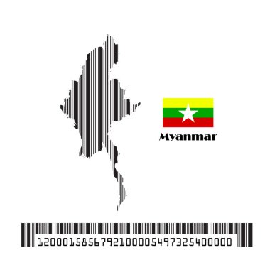 Myanmar harita bayrağı barkod, vektör illüstrasyonu.