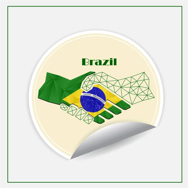 Logotipo Aperto Mão Feito Partir Bandeira Brasil — Vetor de Stock